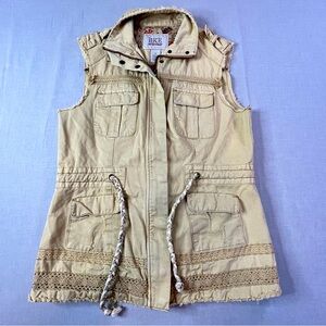 BKE Outerwear Utility Vest Beige Women’s Medium Cotton Blend Pockets Boho